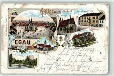 04523 O7220 Pegau 1898 Gebrauchsspuren Bürgerschule Schwanenteich Hotel zum Mohren Stadtkirche
