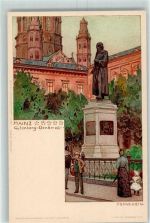 W6500 Mainz a Rhein sign. Franz Hein , Velten Verlag Nr. 129 , Gutenberg Denkmal AK Kunstgeschichte Karlsruhe 1899 Lithographie / Künstlerkarte