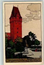 39590 O3504 Tangermünde Künstlersteindruck Kapitel-Turm und Kaiser-Karl-Denkmal sign