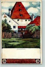 84489 W8263 Burghausen , Salzach Künstlerkarte Schinnerlturm sign