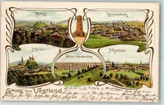 08491 O9804 Netzschkau 1902 Lithographie Jugendstil Gruss aus vom Vogtland