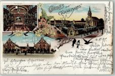 86150 W8900 Göggingen , Bay 1897 Gebrauchsspuren Theater Neue Anstalt Bauernhof Lithographie