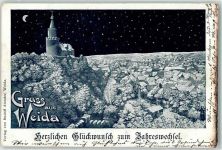 07570 O6518 Weida , Thür 1905 Mondschein Museum Osterburg Neujahr bei Nacht