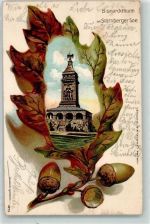 82335 W8137 Berg , Starnberger See 1904 Prägedruck Bismarckturm Lithographie