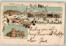 W7000 Stuttgart Königsbau Pferdestraßenbahn Schlossplatz Jubiläumssäule Altes Schloss Winterlitho Gebrauchsspuren