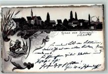 31547 W3076 Loccum 1898 Lithographie Gruss aus - Ritter mit Drache