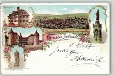 35321 W6312 Laubach , Hess 1897 Lithographie Gymnasium Schloss Denkmal d. Grafen Friedrich Ludwig Christian zu Solms Laubach Kriegerdenkmal