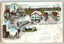 94333 W8442 Geiselhöring 1898 Lithographie Regensburgerstraße Rathaus Malzfabrik Bahnhof Benefizium