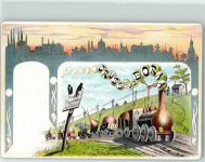 04552 O7200 Borna b Leipzig Lithographie Dampflokomotive Zwiebeln Fisch Jugendstil