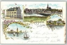 24376 W2340 Kappeln , Schlei 1898 Lithographie Posthaus Schleimünde Strandhotel Segelboot
