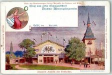 W3500 Kassel , Hess 1. Gesangswettstreit Deutscher Männergesangvereine Äußere Ansicht der Festhallen Off. Festpostkarte Nr 2 Privatganzsache Lithographie / Künstlerkarte