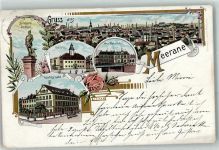 08393 O9612 Meerane 1899 - Bismarckdenkmal Härtel´s Hotel Rathaus Neue Webschule