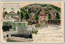 04523 O7220 Pegau 1902 Lithographie Schützenfest Schützen Lokal Uniform