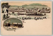 W3380 Goslar Kaiserhaus Schneemann Winterlitho Gebrauchsspuren