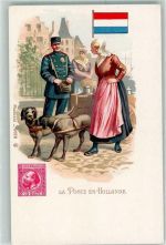 la Poste en Hollande Tracht Hundekarren Motiv Niederlande Lithographie