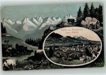 87466 W8967 Wengen , Allgäu 1917 Künstlerkarte Kühe Tracht Eug. Felle Isny