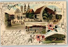 04758 O7260 Oschatz 1899 Lithographie Neumarkt Klosterkirche Colmberg