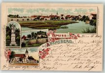 93326 W8423 Abensberg , Hallertau 1897 Lithographie Aventinus Denkmal Schlossruine Abensberg Wallfahrtskirche Allersdorf