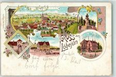 06193 O4106 Löbejün 1900 Lithographie Bahnhof Halle'sches Tor Post Loewe Denkmal