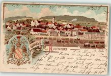 88326 W7960 Aulendorf , Württ Gebrauchsspuren Gräfl. Wappen Bahnhof Lithographie