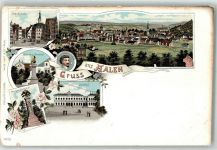 73430 W7080 Aalen , Württ Lithographie Marktplatz Schubart Denkmal Spion Kriegerdenkmal Bahnhof