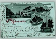 38154 W3308 Königslutter am Elm 1898 Gebrauchsspuren Marktplatz Kriegerdenkmal Bahnhof Lithographie-Mondschein