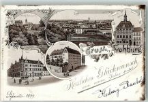 04654 O7233 Frohburg Lithographie Neujahreskarte Post Schloßpark Schloß Rathaus
