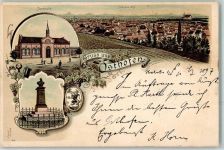 67574 W6522 Osthofen , Rheinhess 1897 Lithographie Denkmal Turnhalle