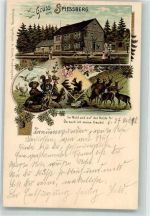 99894 O5804 Spießberghaus Lithographie Spiessberghaus Dackel Eichhörnchen Rehe Hirsche Wildenten