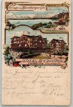 82340 W8133 Feldafing Lithographie Starnberger See Hotel Strauch