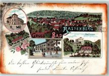99636 O5235 Rastenberg 1899 Lithographie Bad Finneck Badehaus Post Kurhaus