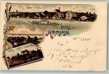 86938 W8913 Schondorf , Ammersee 1898 Lithographie Ammersee Ausflugsdampfer Schloß Greifenberg