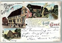 21635 W2155 Jork , Niederelbe 1906 Gebrauchsspuren Lithographie Altländer Bauernhaus Gasthaus Riegen Gedicht Sammlung Lachmund