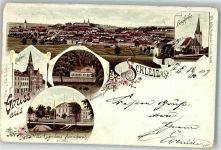 07907 O6550 Schleiz 1897 Lithographie Bergkirche Rathaus Villa Luginsland Eremitage
