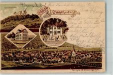73333 W7344 Gingen an der Fils 1901 Gebrauchsspuren Lithographie Gasthaus zum Bahnof Bad Hohenstein Ruine Scharfenschloss beshnitten