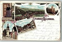 98587 O6081 Steinbach-Hallenberg 1898 Lithographie Tracht Dorfstraße Kirche Ruine