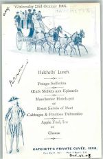 London Hatchetts Lunch Restaurant Speisekarte 1907
