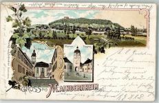 97350 W8717 Mainbernheim 1897 Lithographie Rathaus Kirche Oberer Turm