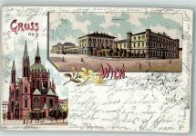 1150 Wien 15. Bezirk, Rudolfsheim-Fünfhaus 1899 Lithographie West- Bahnhof Kirche zur heil. Maria vom Siege