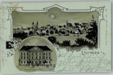 89415 W8882 Lauingen Donau Lithographie / Mondschein Albertus Magnus Platz seltene AK