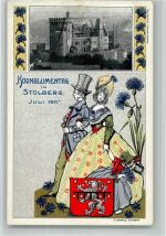 O4713 Stolberg Harz Kornblumentag Lithographie + Lichtdruck Wappen Biedermeier Stil Mode Blumentag 1911 BOAKC