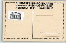 W7500 Karlsruhe , Baden Helvetia Bundesfeier des Schweizerunterstützungs-Vereins sign. A. Boeld Kunstgeschichte Karlsruhe 1921 BOAKC