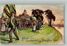 O8000 Dresden Sachsentag Festzug Fahnenträger sign. Robert Langbein + SST Kunstgeschichte Dresden 1914 BOAKC