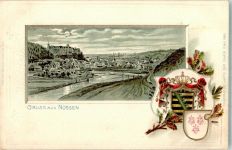 01683 O8255 Nossen 1909 Prägedruck Passepartoutkarte Schloss Nossen Freiberger Mulde Wappen