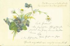 Veilchen Gänseblümchen Auflage mit echten kleinen Perlen Blume 1900 Lithographie