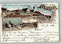 64521 W6080 Wallerstädten 1904 BOAKC Lithographie Kirche Schule Dorfstrasse Rathaus Friedenslinde