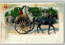 W7570 Baden-Baden Gruss aus Blumencorso Kutsche geschmückt sign. C.A.Koch Ort lt. Stempel Blumentag 1899 Lithographie / Künstlerkarte