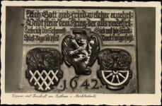 95615 W8590 Marktredwitz um 1930/40 - Marktdrewitz: Wappen mit Inschrift am Rathaus, Löwe,Ottomar Stolze