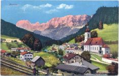 83486 W8243 Ramsau 1910/20 - Ramsau, Ansicht, Berge, Kirche,Purger & Co. München