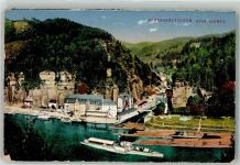 Hrensko Herrnskretschen Foto AK Hotel Dampfschiff Von der Armee im Felde